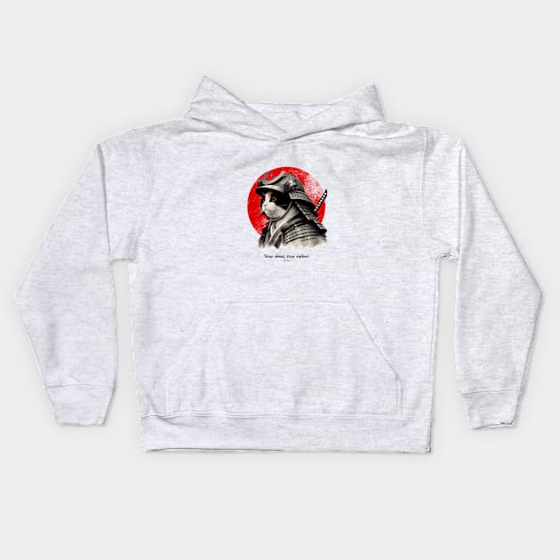 Samurai Warrior Cat Design with Sun Tzu Wisdom Kids Hoodie by Malus Cattus